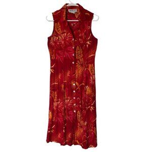 Vintage Hawaiian Sleeveless Shirt Dress Button Down Tropical Size petite medium